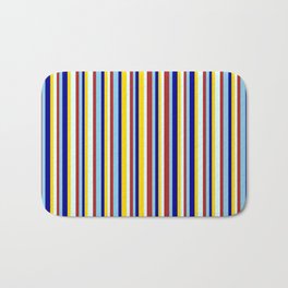 [ Thumbnail: Vibrant Red, Light Cyan, Yellow, Dark Blue, and Sky Blue Colored Lines Pattern Bath Mat ]