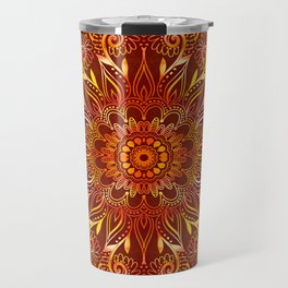 Earthy Red Mandala with Golden Flames Travel Mug