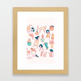 Cats, plants and girls Framed Art Print