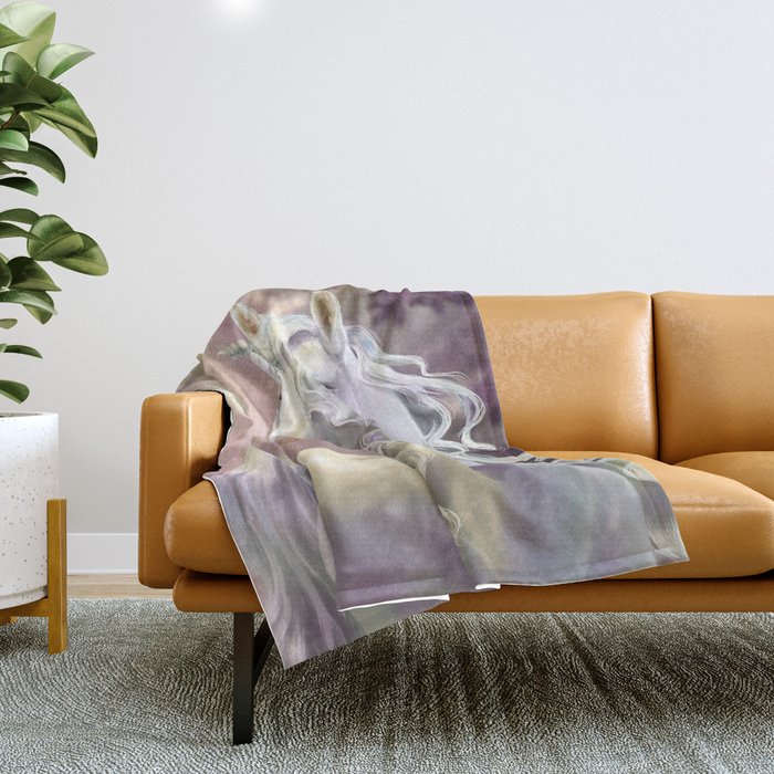 Unicorn in the forest Throw Blanket