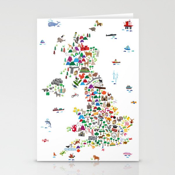 Animal Map of Great Britain & NI for children and kids Stationery Cards
