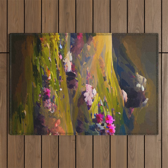 Flower Field and Volcano Outdoor Rug