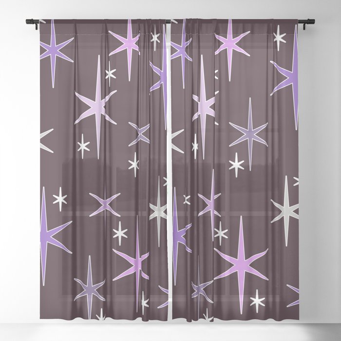 Mid Century Modern Star Sky Purple Sheer Curtain
