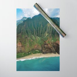Kālepa Ridge aerial view of Na Pali coast on the island of Kauai, Hawaii color landscape mountain ocean photograph / photography Wrapping Paper
