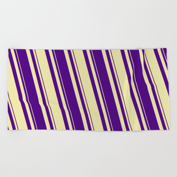 Pale Goldenrod and Indigo Colored Striped/Lined Pattern Beach Towel