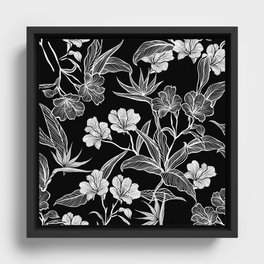 black and white line floral Framed Canvas