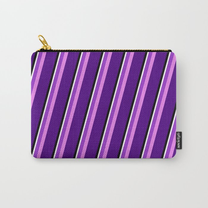 Eyecatching Dark Orchid, Violet, Indigo, Black & White Colored Stripes/Lines Pattern Carry-All Pouch