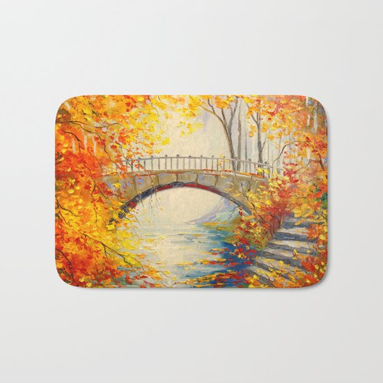 Autumn near the bridge Bath Mat