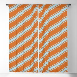 [ Thumbnail: Chocolate and Light Blue Colored Lined Pattern Blackout Curtain ]