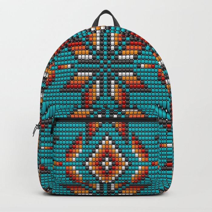 Modern colorful beaded boho aztec kilim pattern on teal Backpack