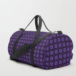 Modern, abstract circular galaxy pattern in purple, lavender, lilac, smoky grey and sprinkles of white lilac Duffle Bag
