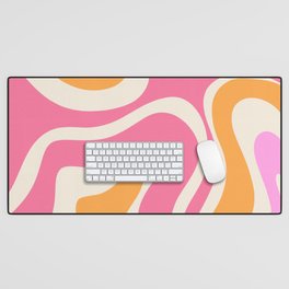 Modern Retro Liquid Swirl Abstract Pattern Vertical Pink and Orange Desk Mat