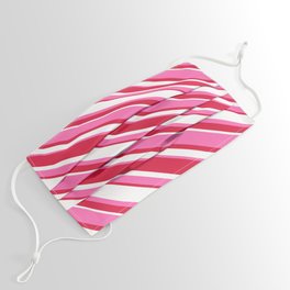 [ Thumbnail: Crimson, White & Hot Pink Colored Striped/Lined Pattern Face Mask ]