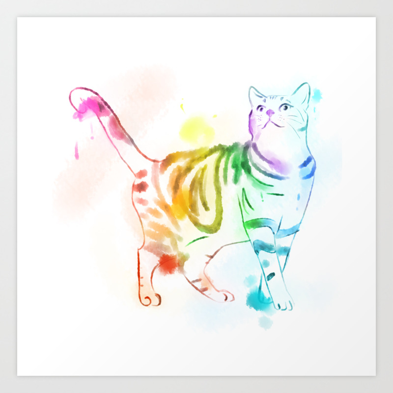 Rainbow Painted Cat Art Print By Fishfeather Society6