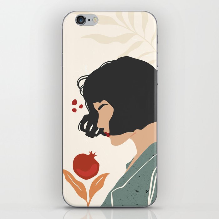 Abstract Boho Female Portrait in Beige and Sage Green iPhone Skin