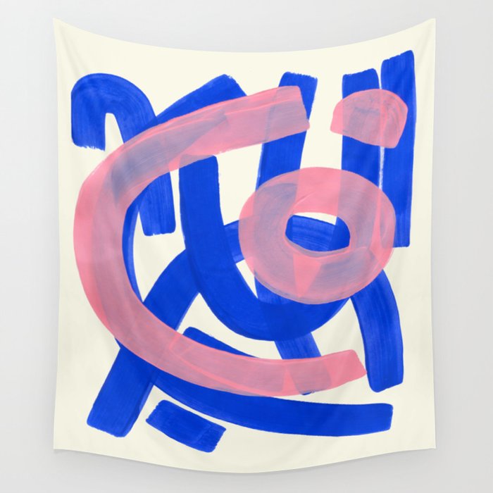 Tribal Pink Blue Fun Colorful Mid Century Modern Abstract Painting Shapes Pattern Wall Tapestry By Enshape Society6