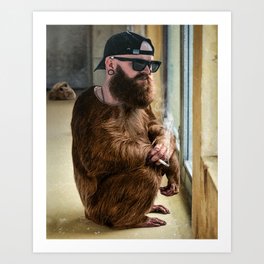 Monkeyhouse shift worker Art Print | Man, Funny, Costume, Monkey, Digital, View, Furry, Surreal, Ape, Collage 