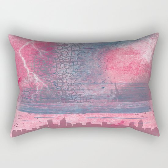 Town and the storm, pink, gray, blue Rectangular Pillow