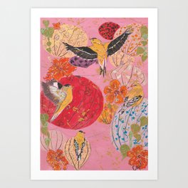Finches and Lanterns Art Print