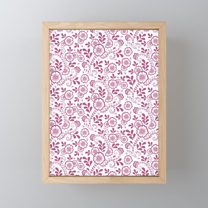 Magenta Eastern Floral Pattern Framed Mini Art Print