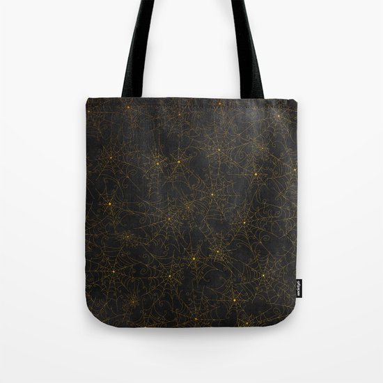 Autumn-world 4 - gold spiderwebs on chalkboard Tote Bag