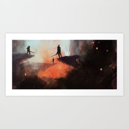 That it had to Come to This Art Print | Warriors, Red, Knights, Digital, Fighters, Landscape, Conceptart, Volcano, Illustration, Threefigures 