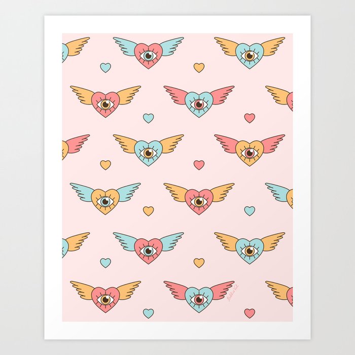 Milagro Love Hearts with Evil Eyes and Wings Art Print