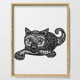 Cat, sexy lady cat, Zentangles inspired cat, cat art, bw cat art, black and white cat, graphic cat,  Serving Tray