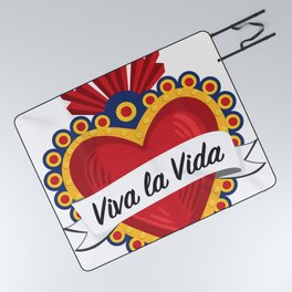 Mexican Sacred Heart II / "Viva la Vida" Frida Kahlo's Quote in Spanish by Akbaly Picnic Blanket