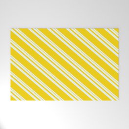 [ Thumbnail: Mint Cream & Yellow Colored Striped Pattern Welcome Mat ]
