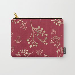 Holiday Flourishes in Digital Gold Foil Design on Cranberry  Carry-All Pouch