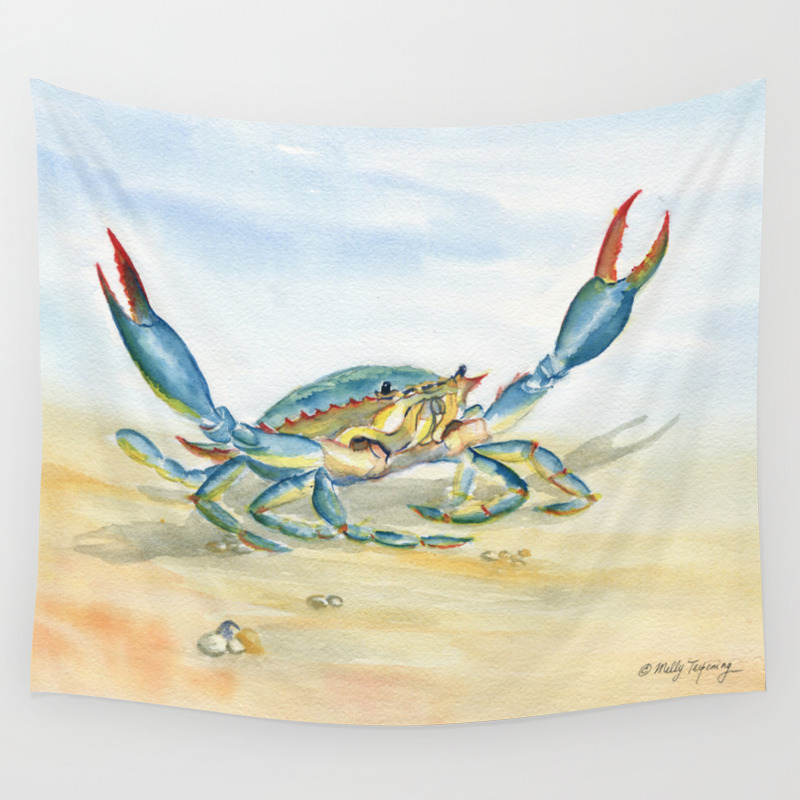 Colorful Blue Crab Wall Tapestry By Mellyterpening Society6