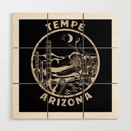 Tempe Arizona Linocut Distressed Desert Illustration Wood Wall Art
