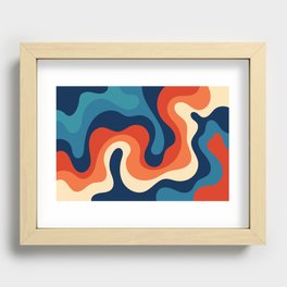 Fluid Swirl Waves Abstract Nature Art In Retro 70s & 80s Color Palette Recessed Framed Print
