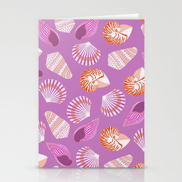 Shell pattern on purple background Stationery Cards