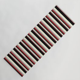 [ Thumbnail: Red, Dark Gray, Beige & Black Colored Lines/Stripes Pattern Yoga Mat ]