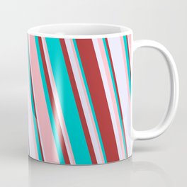 [ Thumbnail: Dark Turquoise, Light Pink, Lavender & Brown Colored Lines Pattern Coffee Mug ]