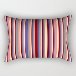[ Thumbnail: Eyecatching Grey, Dark Slate Blue, Maroon, Beige, and Light Coral Colored Striped Pattern Rectangular Pillow ]