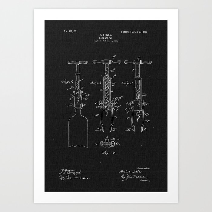 Patent  Corkscrew Art Print
