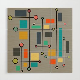 mid-century modern abstract geometric lines & shapes Wood Wall Art