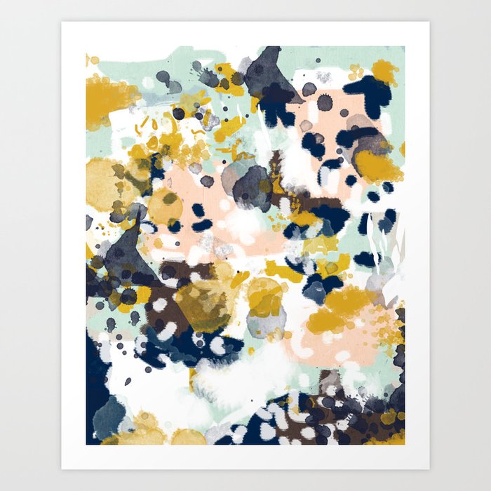 Sloane - Abstract painting in modern fresh colors navy, mint, blush, cream, white, and gold Art Print