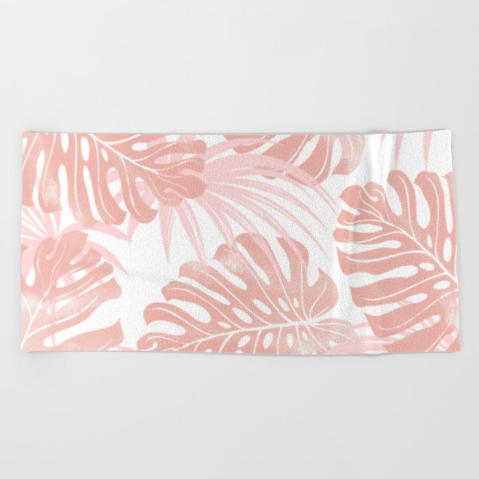 Blush Tropical Leaves Beach Towel