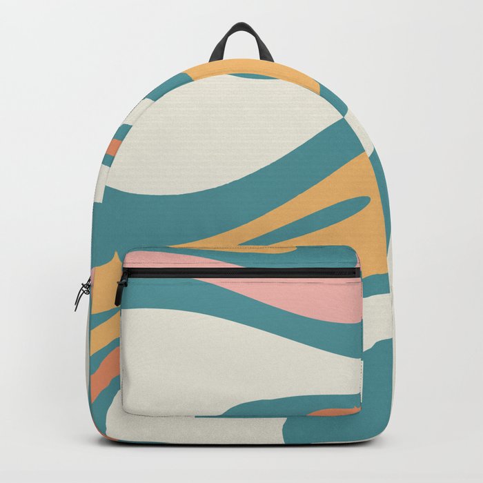 Mellow Flow Retro Modern 60s 70s Abstract Pattern Teal Cream Blush Mustard Backpack