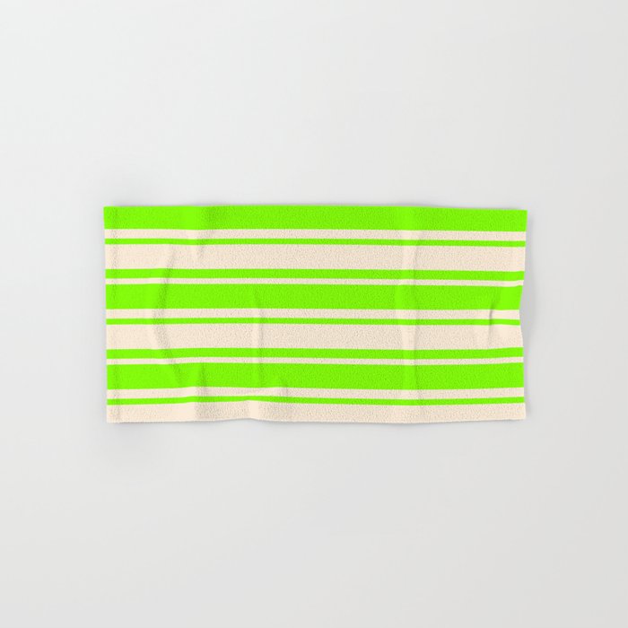 Beige & Chartreuse Colored Striped/Lined Pattern Hand & Bath Towel
