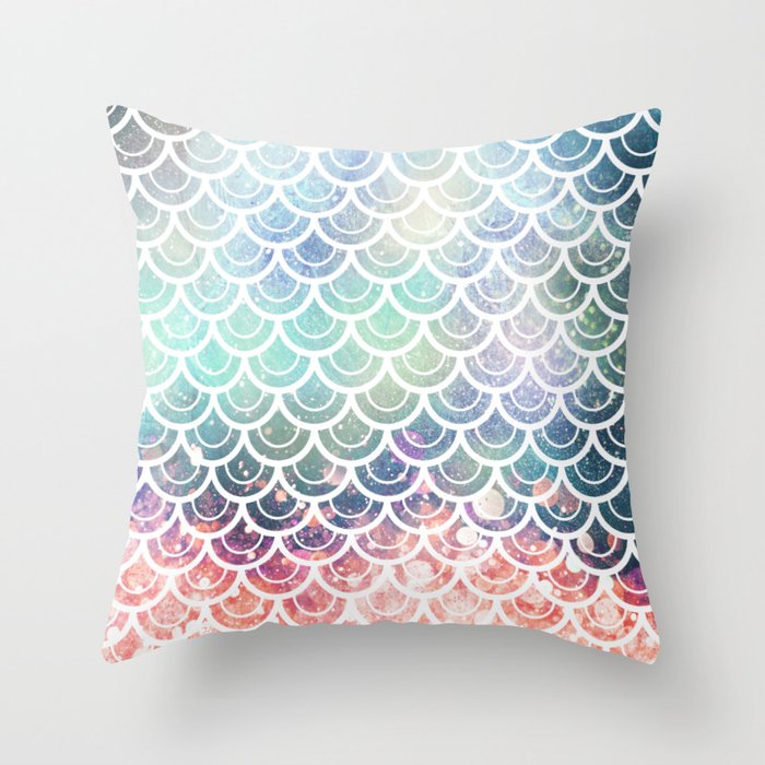 Mermaid Scales Coral And Turquoise Throw Pillow By Naturemagick
