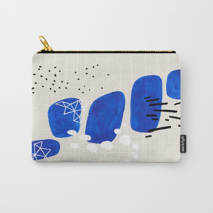 Fun Mid Century Modern Abstract Minimalist Phthalo Blue Stacked Pebbles Indigenous Art Carry-All Pouch