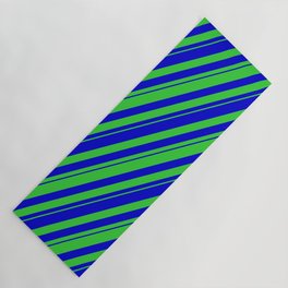 [ Thumbnail: Blue & Lime Green Colored Lines Pattern Yoga Mat ]