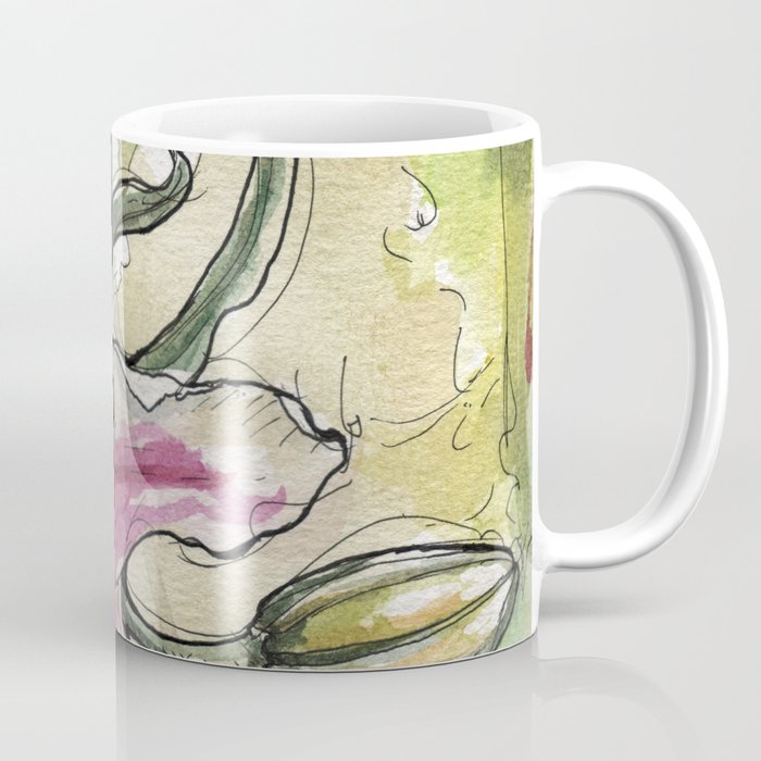 Stargazer Lily - Tiger Lily - Watercolor Flower Painting floral pink green  Coffee Mug