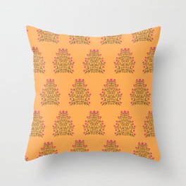 Indian Floral Motif Pattern - Pink & Saffron Throw Pillow