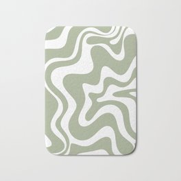 Liquid Swirl Abstract Pattern in Sage Green and White Bath Mat